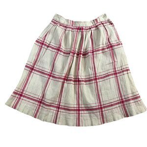 Vintage JH Collectibles Pink White Plaid Crepe Skirt Womens Size 10 Cotton